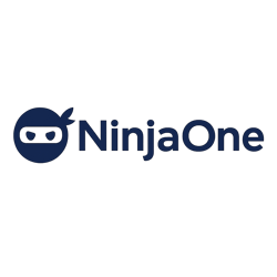 Create a minimal monochrome NinjaOne logo in 1B2A41 Include the ninja face icon and the NinjaOne text in correct proportions No gradients or effects T-3