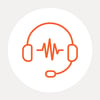 Create a minimalist line icon of a headset or soundwave symbol inside a white circular background Use thin Resitek orange F26F47 line art Simple moder-1